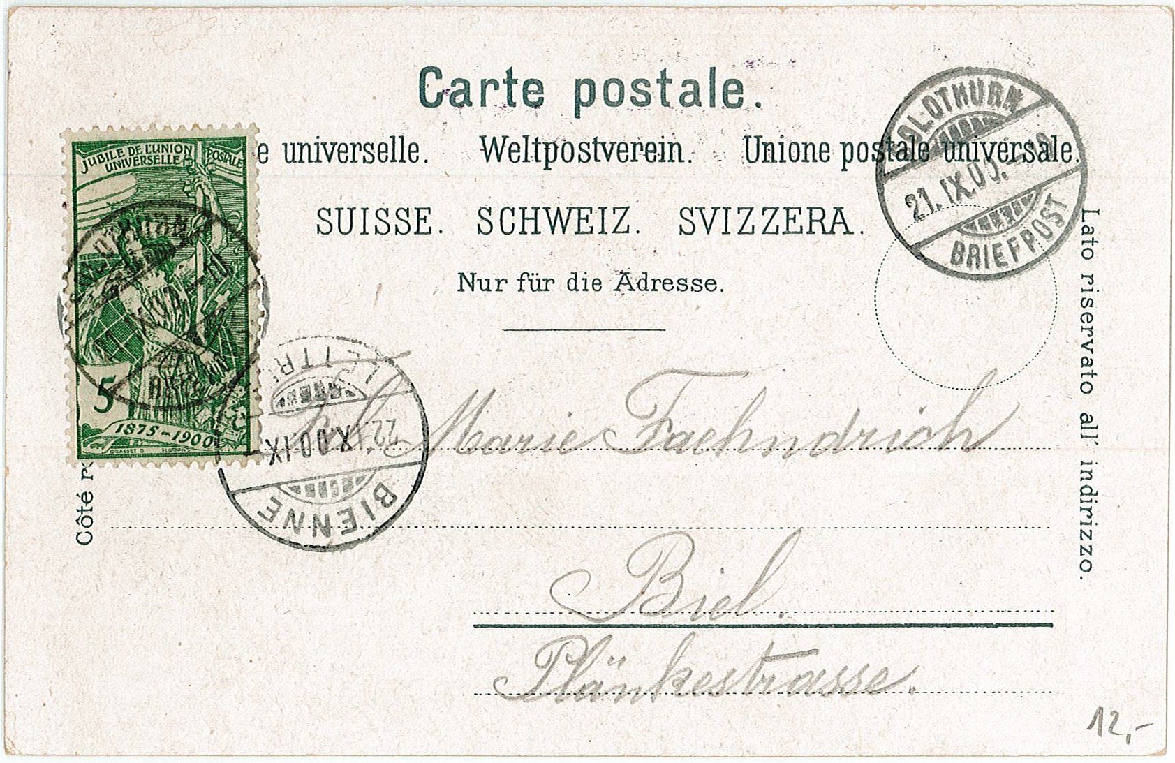 Cartoline postali: SO 94 SOLOTHURN Museum UPU 5 Rp. 1900 – Usato da Fribourg venduto da philafri 1