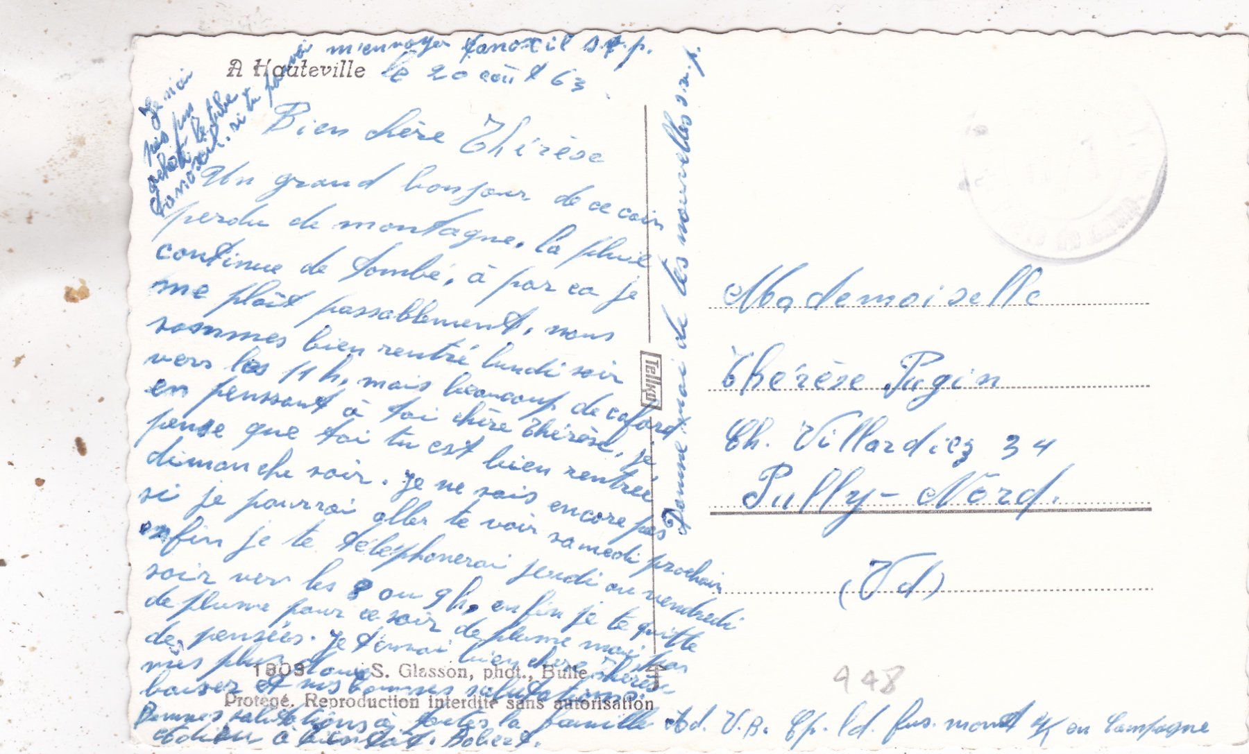 Cartoline postali: Hauteville Kirche 1963 – Usato da Herisau venduto da Lisegrat2008 1