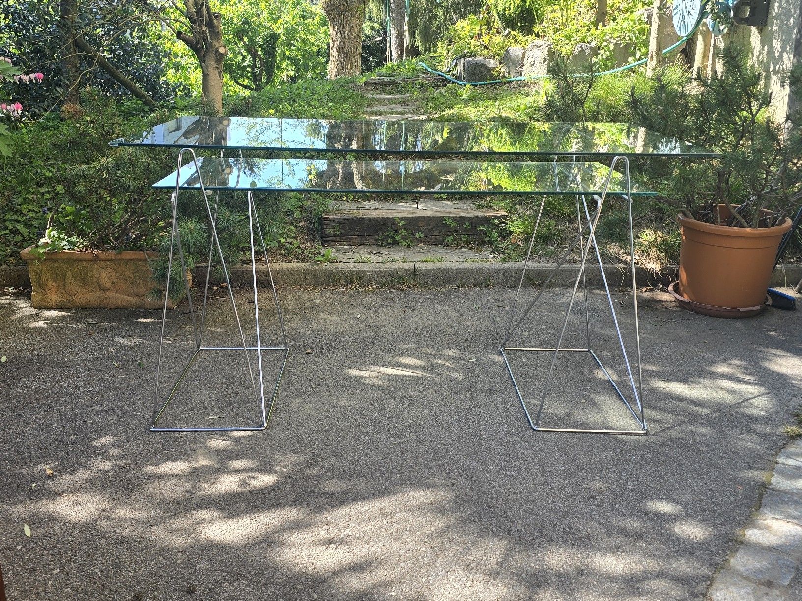 Tavoli: Designer Glas-Stahl Tisch/ Table Crystal/Acier – Usato da Lausanne venduto da Asf99 1
