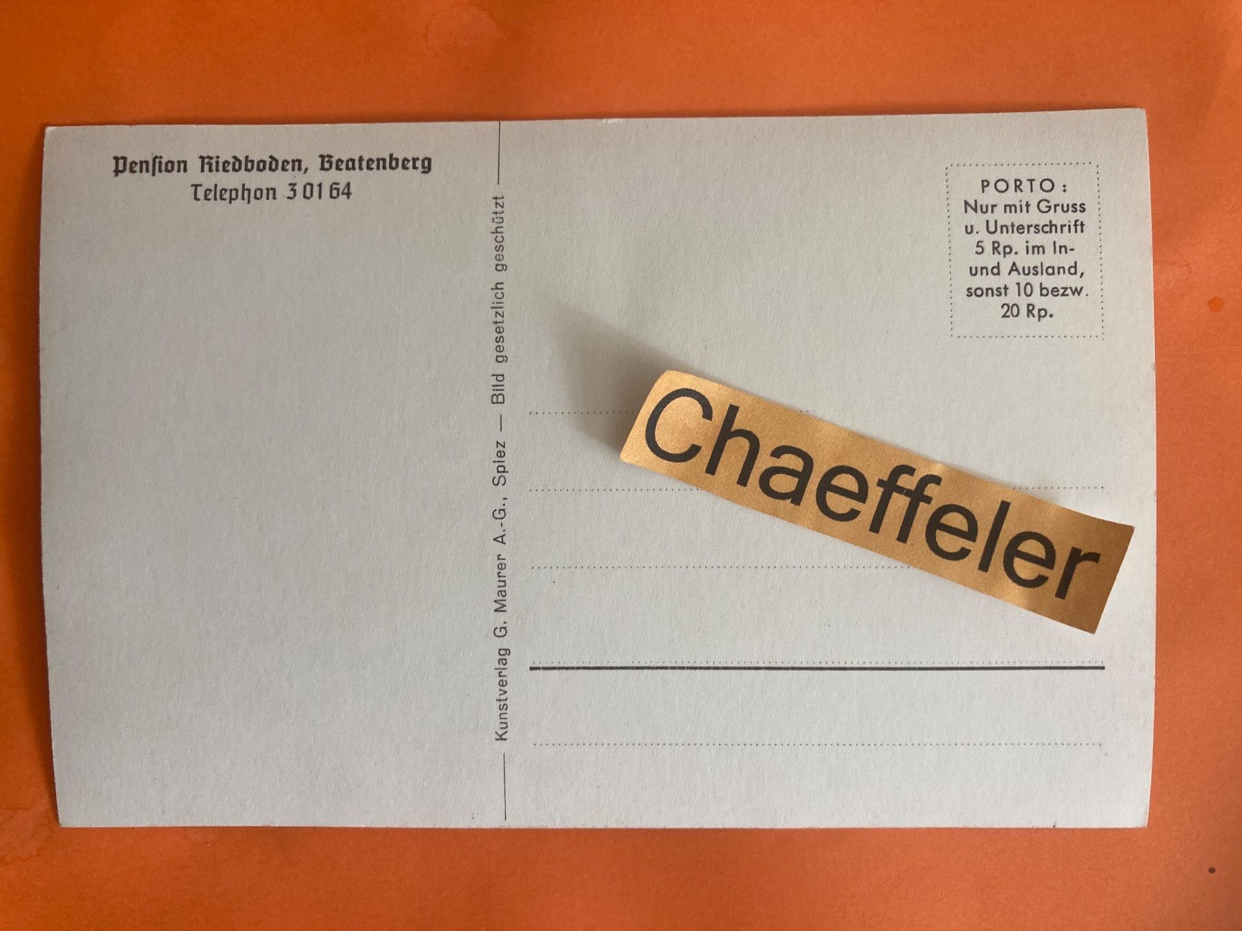 Ansichtskarten: Pension Riedboden, Beatenberg – Gebraucht aus Zürich von Chaeffeler 1