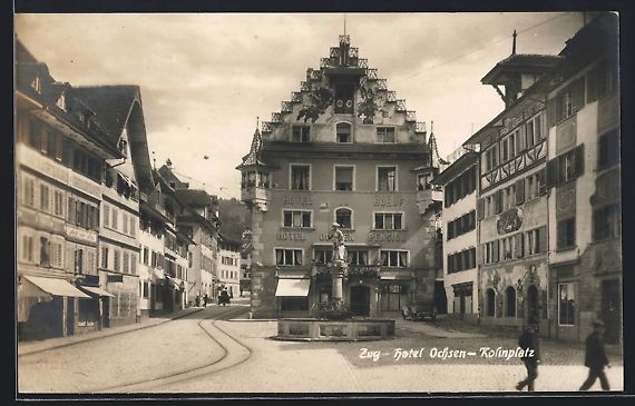 Cartoline postali: AK Zug, Hotel Ochsen, Kolinplatz – Usato da Berlin venduto da bartko-reher