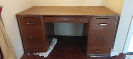 Bureau Bigla vintage boix+métal avec tiroirs coulissants