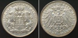 HAMBURG 3 Mark 1909 J, Silber ERHALTUNG! vz+