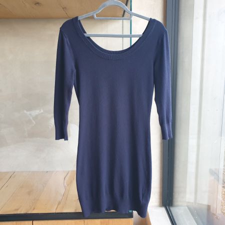 🐸 VISKOSE FEINSTRICKKLEID H&M S KLEID MARINE STRICKKLEID