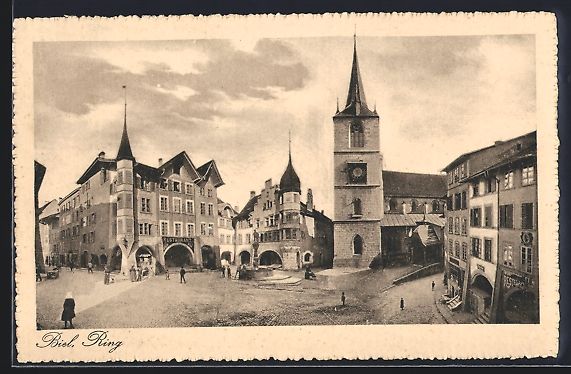 Cartes postales: AK Biel, Ring mit Restaurant und Brunnen – D'occasion à Berlin par bartko-reher