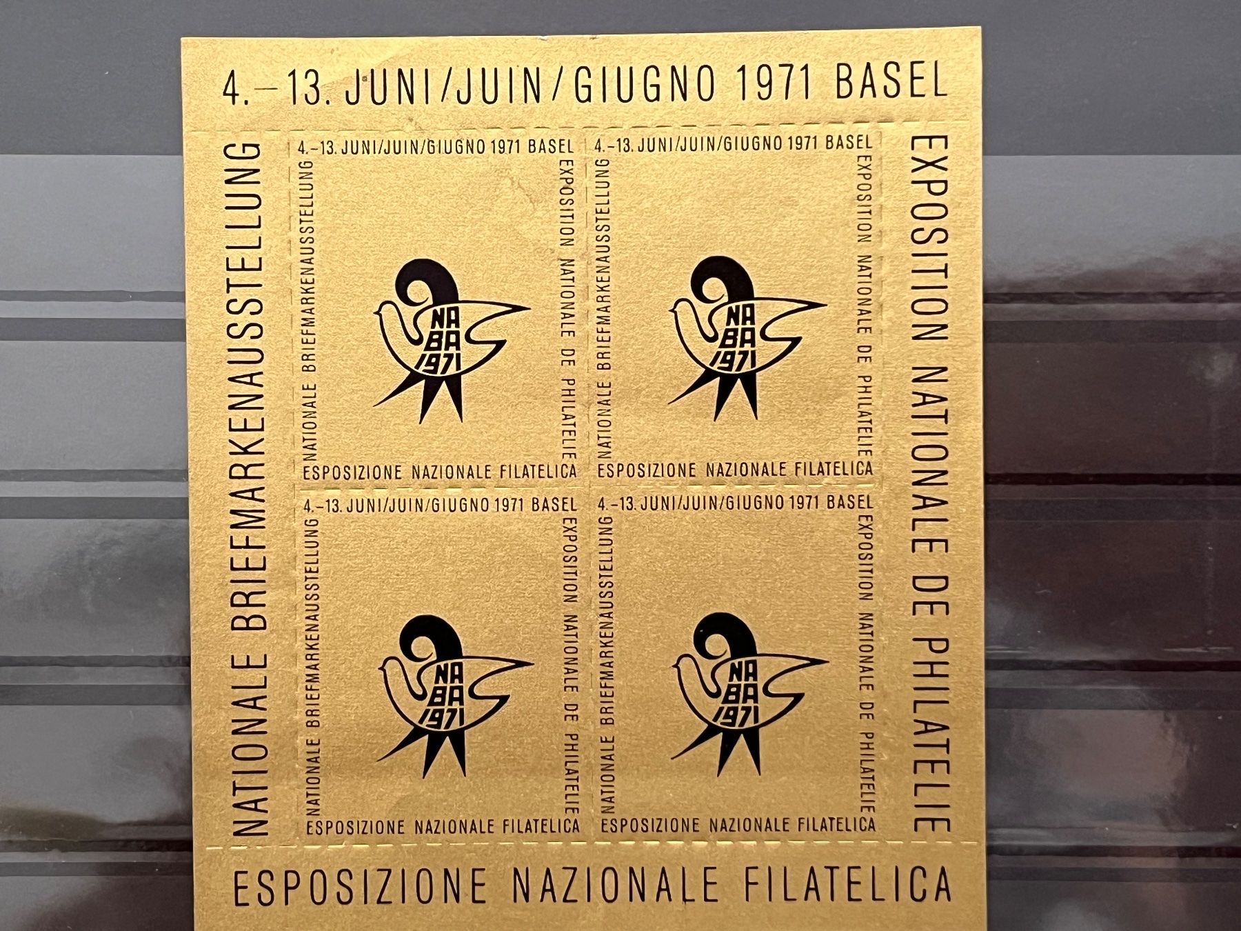 Tutti i francobolli: Basel Briefmarkenausstellung 1971, Viererblock – Usato da Romanshorn venduto da luxcollect