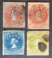 CHILE 1853–1862: Christophe Colomb, 3 oblitérés, 1 neuf (*)