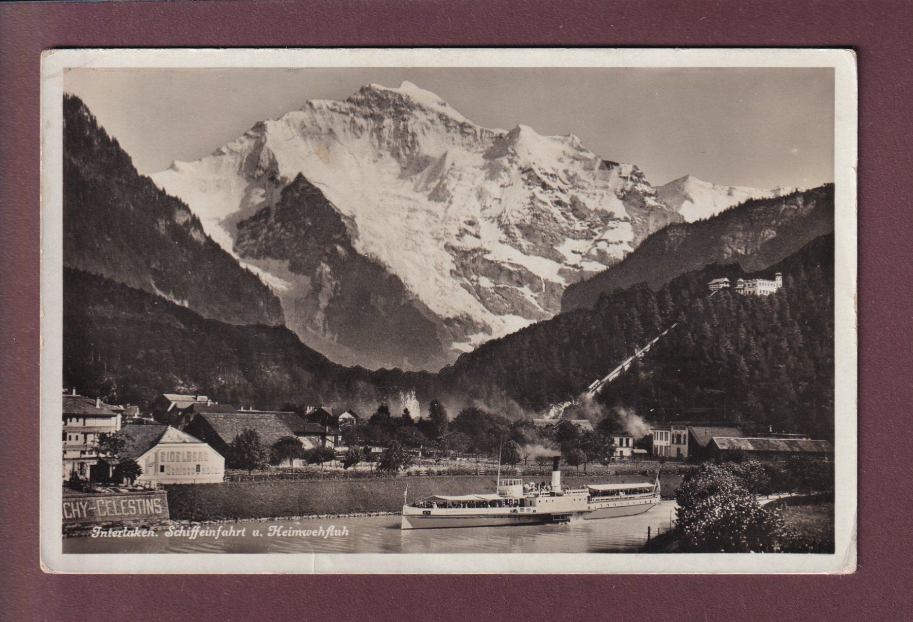 Cartoline postali: INTERLAKEN - Schiffeinfahrt - 1937 // kleiner Eckbug // – Usato da Pully venduto da nicecards