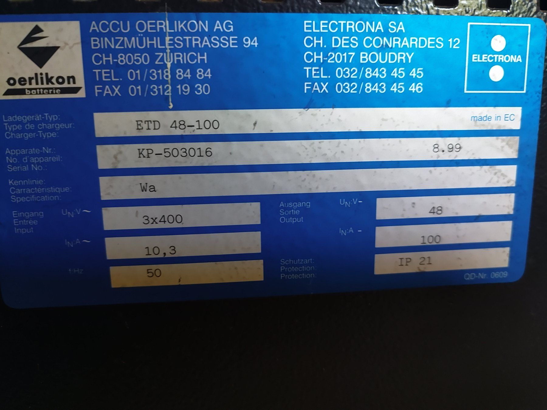 Gabelstapler & Hubwagen: Ladegerät zu Elektrostapler 48V 100A – Gebraucht aus Wald ZH von Acl 3
