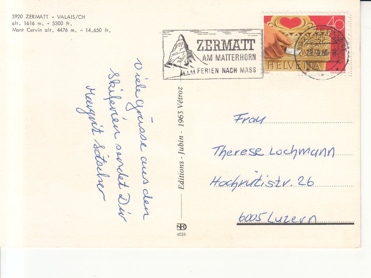 Cartoline postali: Zermatt 1980 – Usato da Bürglen TG venduto da StampGraf 1