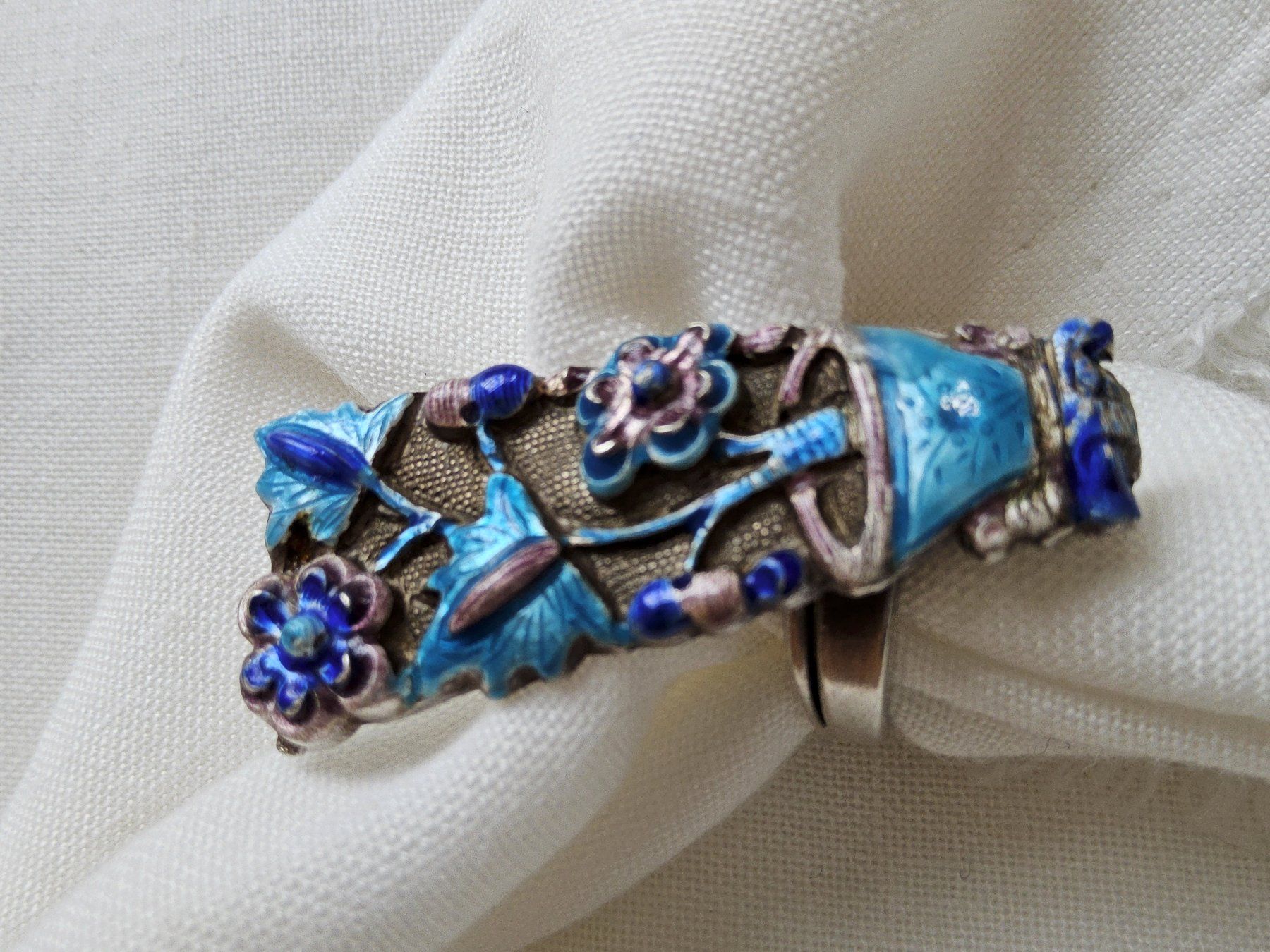 Anelli: Antiker spektakulärer Email Silber Ring, China, ca 1920 – Usato da Zürich venduto da SciTec 3