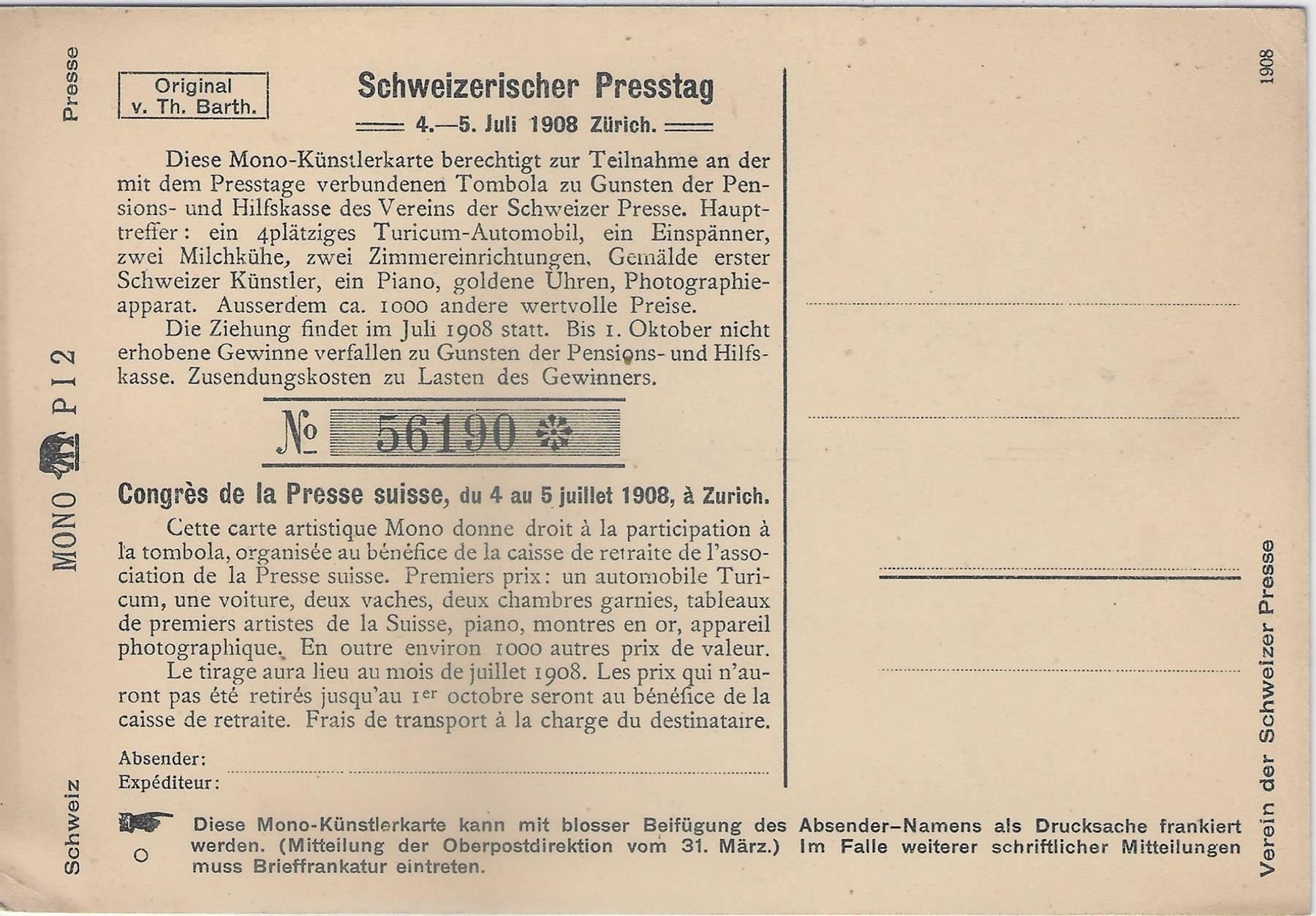 Cartoline postali: Carte Mono - Schweizerischer Presstag – Usato da Ettingen venduto da Kartenplanet 1