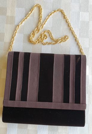 Abendtasche elegant schwarz mit braun, Riemen gold