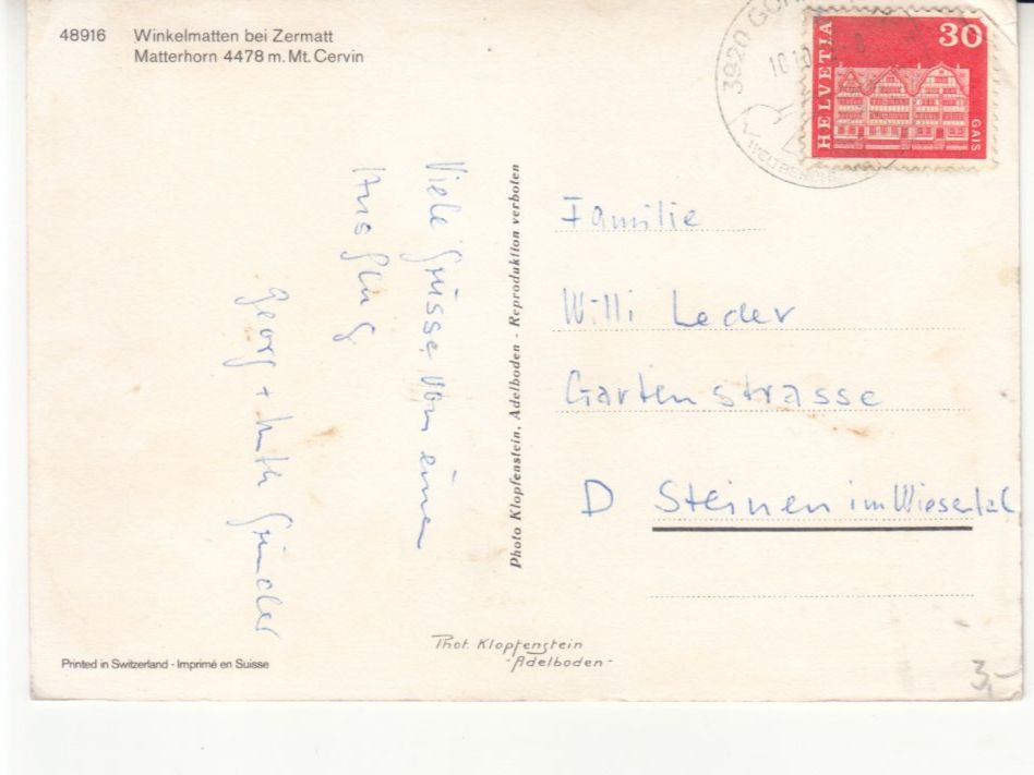 Ansichtskarten: Winkelmatten 1962 – Gebraucht aus Bürglen TG von StampGraf 1