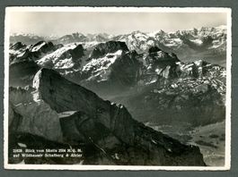 AK sw Säntis SG / AI Blick ins Toggenburg,Schafberg ≈ 1950 