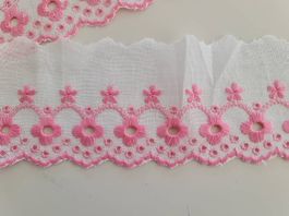 Spitzenborte Stickereibordüre in rosa/weiss