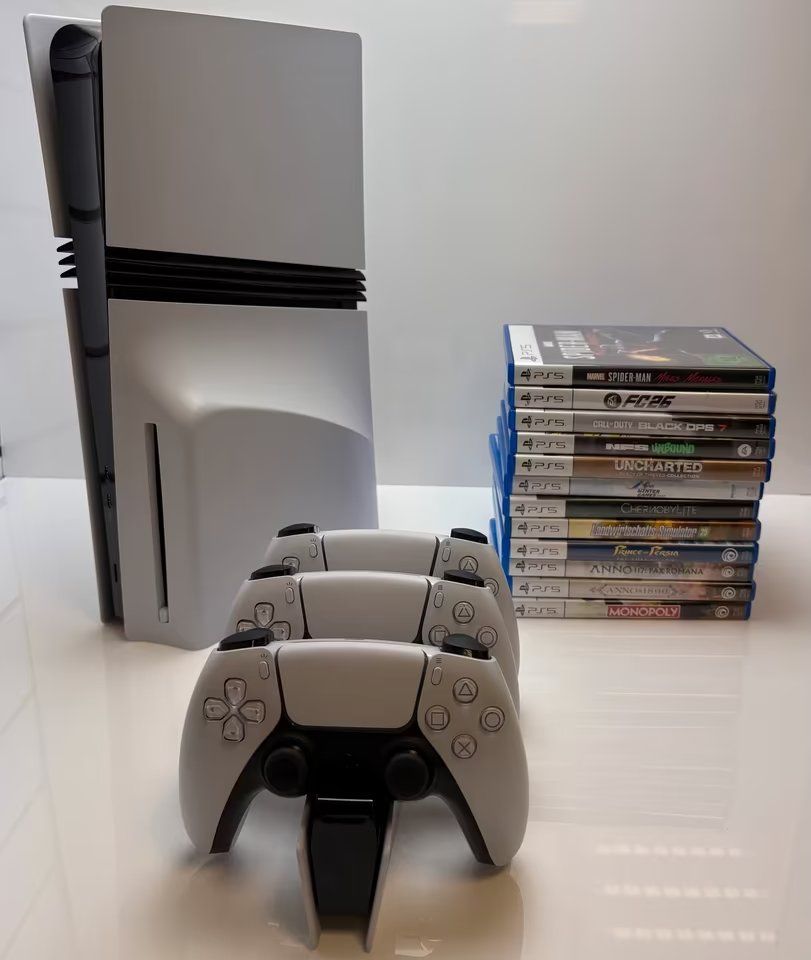 Sony Konsolen: Sony PS5 Pro 2TB mit Disc-Laufwerk - 3 Controller - 12 Games – Gebraucht aus Ehrikon von brugger108