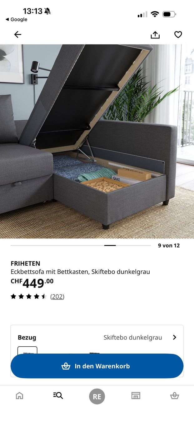 Ikea Divani: Ikea Ecksofa Bettfunktion & Stauraum dunkelgrau gut erhalten – Usato da Zürich venduto da RBol29 3