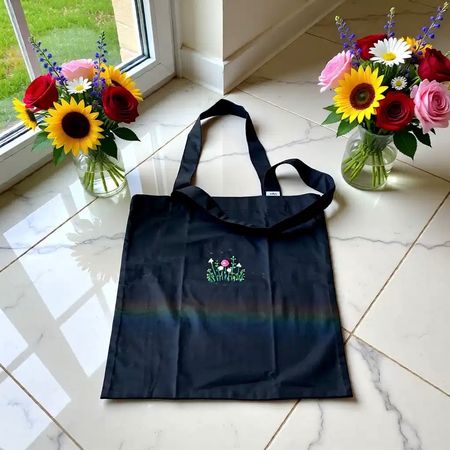 Handbestickte Tote Bag mit Blumen - Handgemachte - Neu!