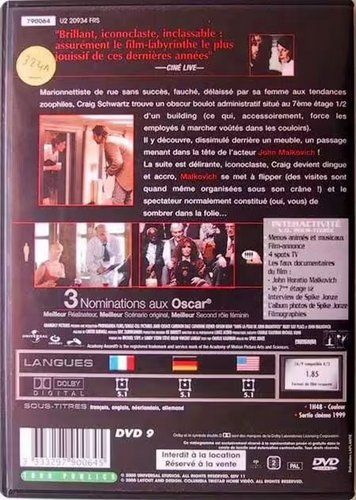Tutti i DVDs: DANS LA PEAU DE JOHN MALKOVITCH, avec John Cusack – Usato da La Chaux-de-Fonds venduto da HarryLime 1
