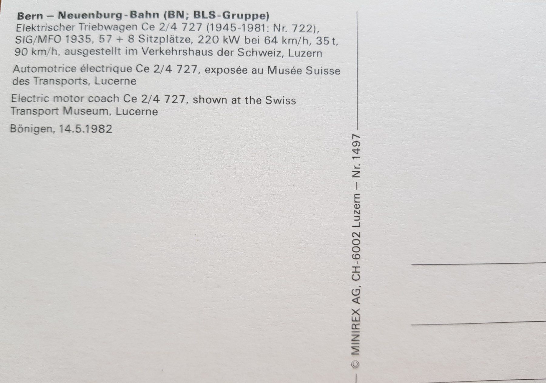Cartoline postali: AK BN (BLS) Ce 2/4 727 – Usato da La Sagne VD venduto da aro_nnp2 1
