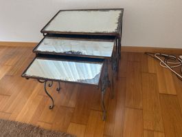 Vintage Satztische aus Metall & Spiegelglas – 3er Set