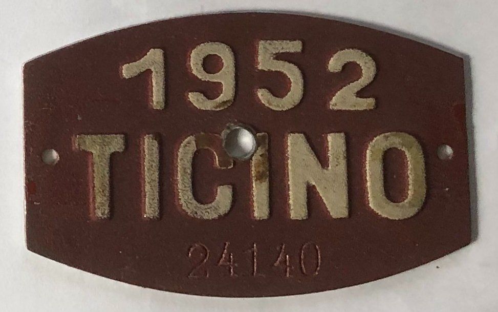 Insegne: Velonummer Ticino Tessin TI 1952 – Usato da Ganterschwil venduto da ganterb