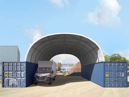 8x12 m Container Überdachung, PRIMEtex 2300 PVC Plane, feuer