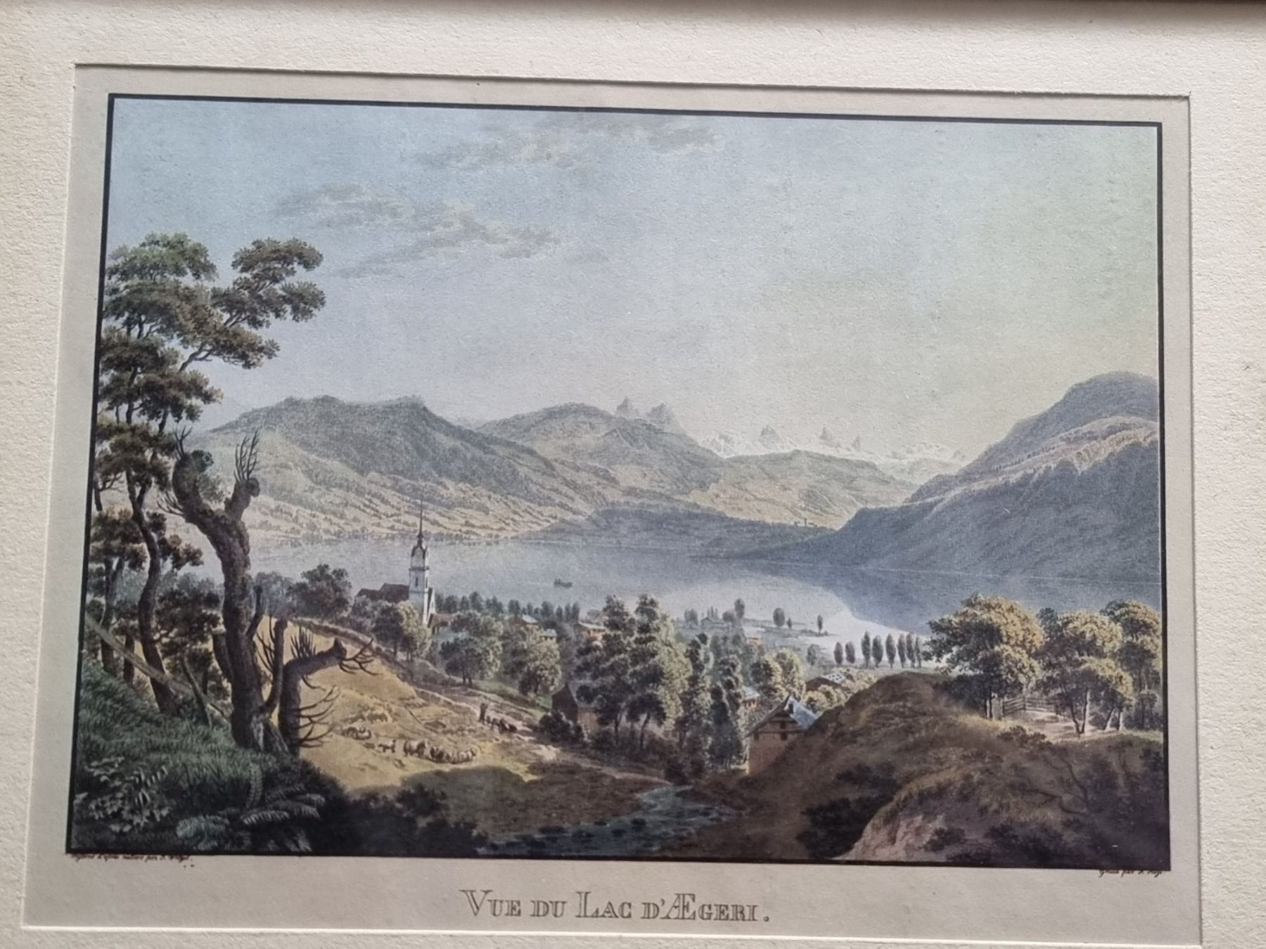 Incisioni: AEGERISEE  MIT RAHMEN STICH 25X19CM – Usato da Gersau venduto da grafik-kunst 2