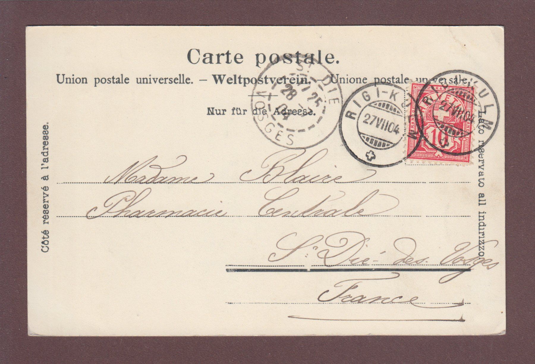 Cartoline postali: RIGI-KULM - Leute - 1904 – Usato da Pully venduto da nicecards 1