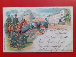 Soldaten Gruss aus Aarau / AK um 1899 Aargau Lithografie