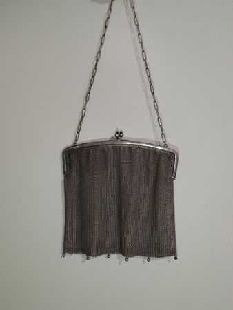 Antike Damenhandtasche versilbert Kettenhandtasche,um 1900