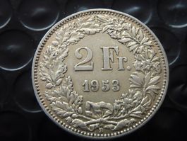 2 Fr. 1953  vorzüglich + rare Auflage 0,43 Mio. Prägungen