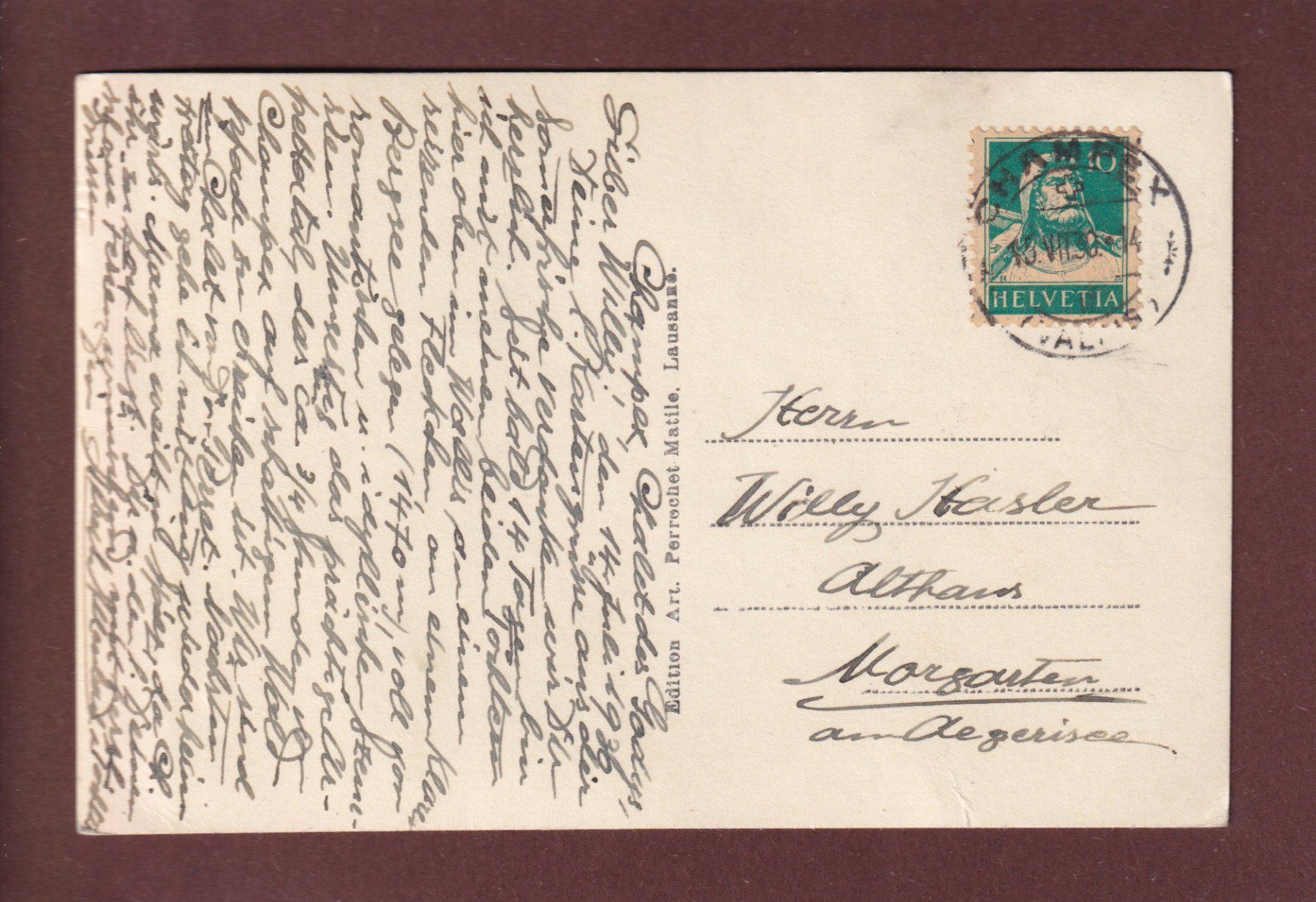 Cartoline postali: VAL D'ARPETTE - 1930 – Usato da Pully venduto da nicecards 1