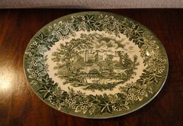 Antike Servierplatte mit Burgmotiv, Vintage Rarität!