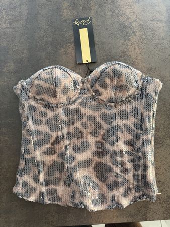 Corsage mit Pailletten Leo Print Grösse S neu