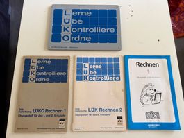 Vintage LÜK Rechnen – Kontrollkasten 24 Plättchen + 3 Hefte