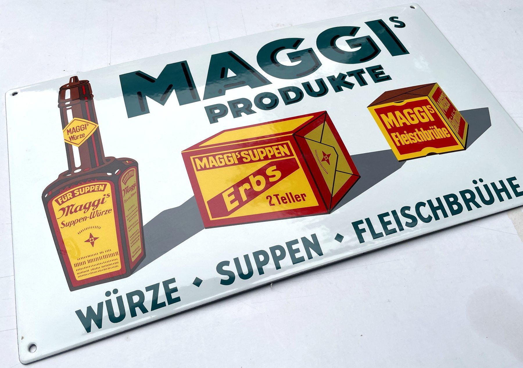 Maggi Insegne: Maggi - Vintage Emailschild gewölbt – Usato da Savagnier venduto da Ne2065 4
