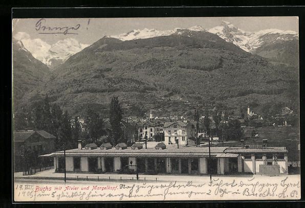 Cartoline postali: Buchs /SG, Partie am Bahnhof, Blick zum  – Usato da Berlin venduto da bartko-reher