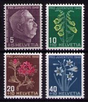 1948_J125-J128_PRO JUVENTUTE_ALPENBLUMEN_GENERAL WILLE_**