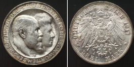 WÜRTTEMBERG 3 Mark 1911 F, SILBERNE HOCHZEIT, Silber f.st