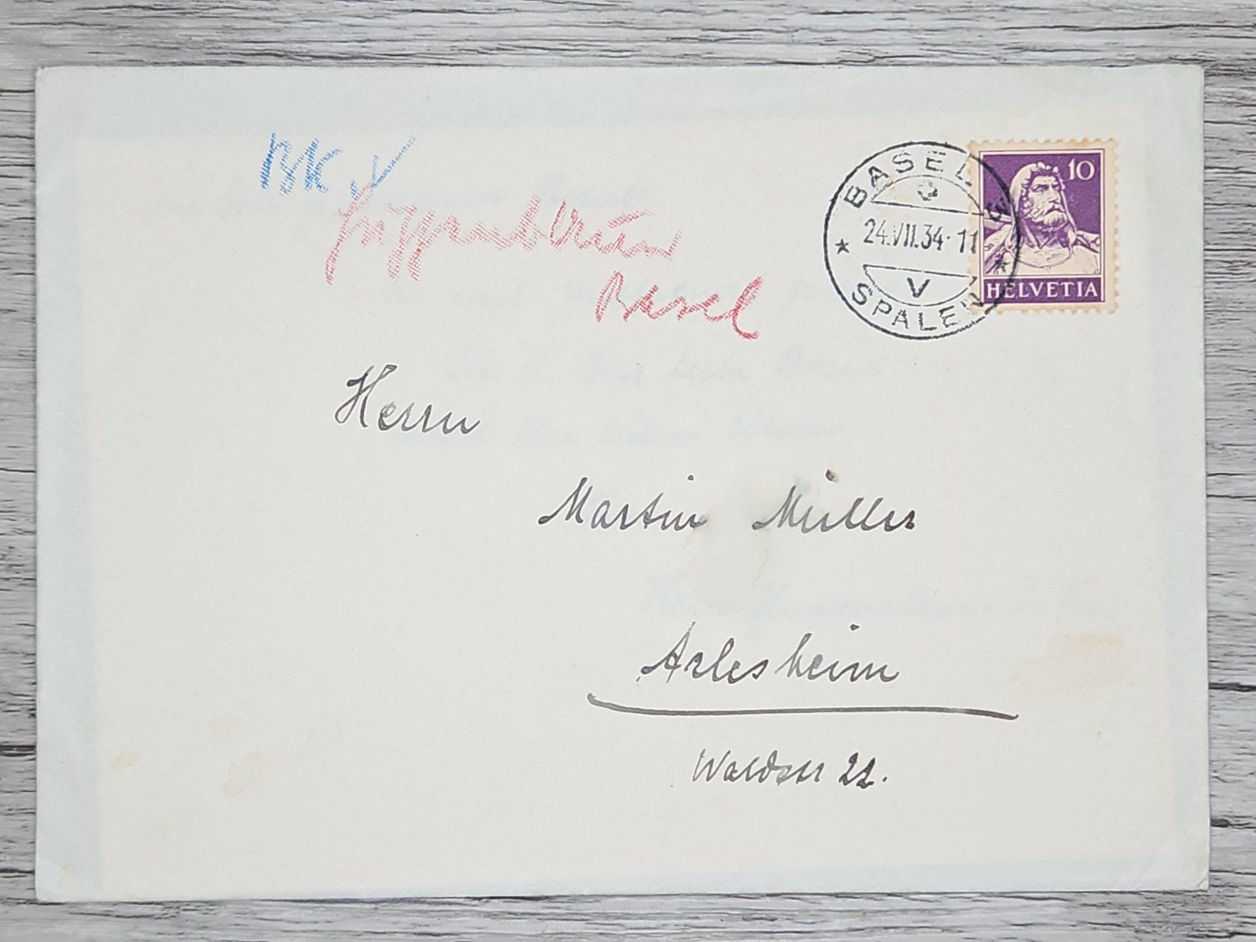 Tutti i francobolli: CL21 Enveloppe + Timbre Suisse 1934 – Usato da Cousset venduto da Patrick_Collections