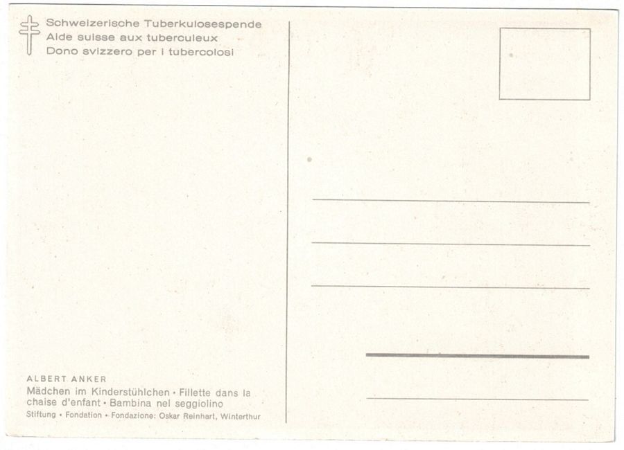 Cartoline postali: Kunst-AK, Albert Anker, Mädchen im Kinderstühlchen – Usato da Frauenfeld venduto da POML 1