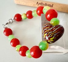 Buntes Quarz Armband mit Murano-Herz & 925 Silber Unikat