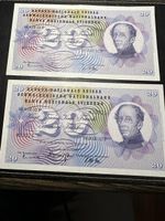 2  x 20 franken Noten fort. nr. jg. 1961
