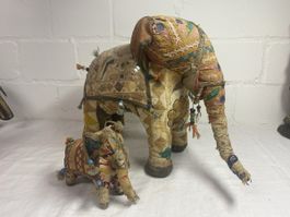 2 alte indische Stofftier Elefant, bestickt, Deko-Objekt,