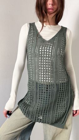 Vintage italian Green crochet knit vest top 