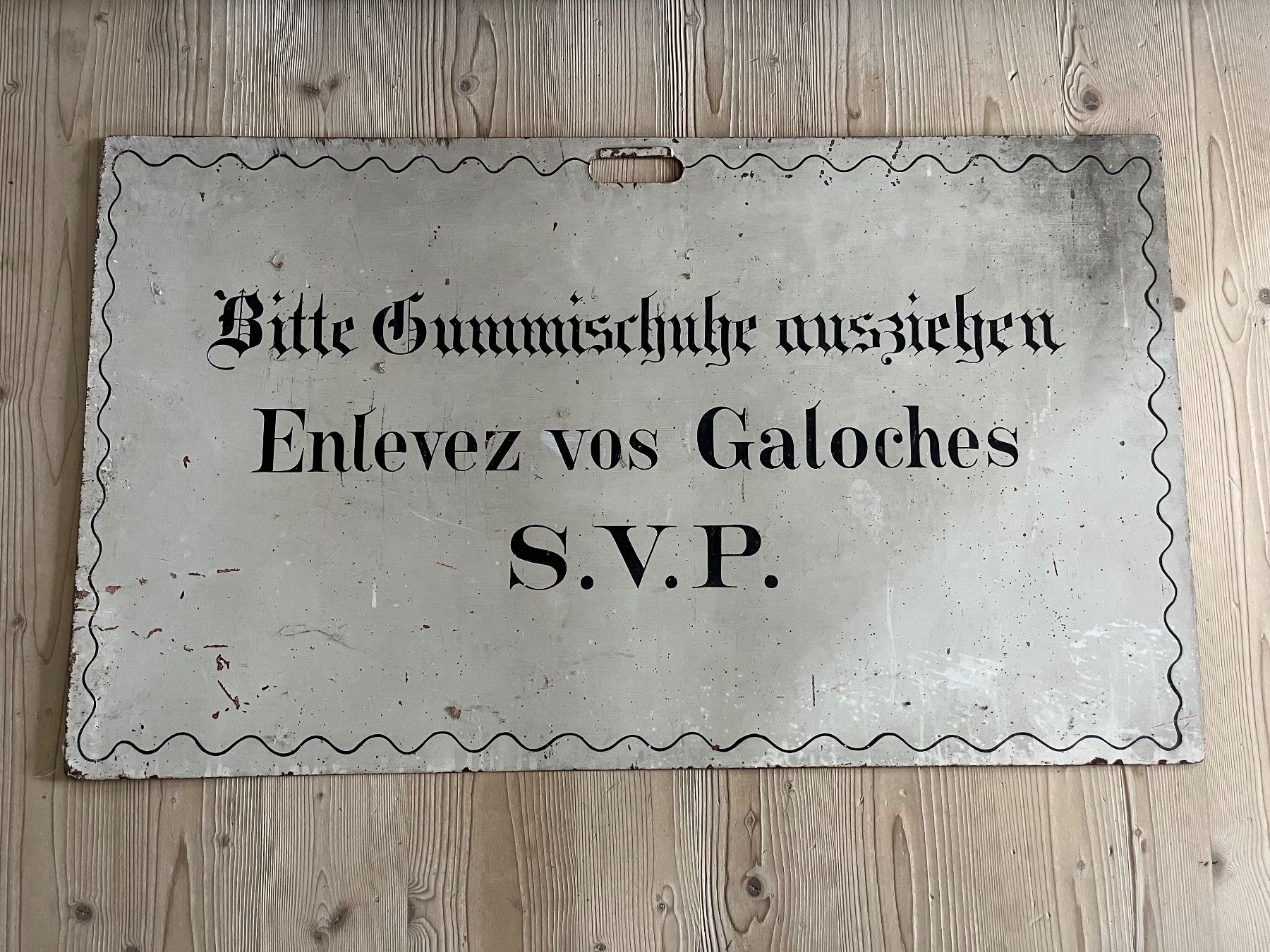Schilder: Altes Metallschild mit doppelseitigem originellem Text – Gebraucht aus Steffisburg von Reitschel5 6