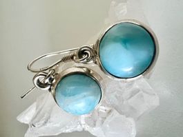 Silber 925 Larimar Ohrhänger in Karibikblau - Vintage