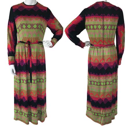 Kleid Gr. M lang Maxi Bordürendruck murek+murek VINTAGE 70s
